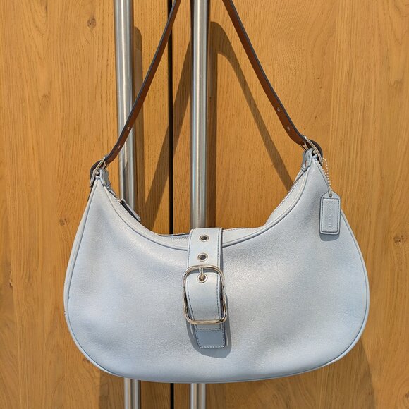 Coach Handbags - Coach Light Blue Crescent Shoulder Bag with Brown Strap